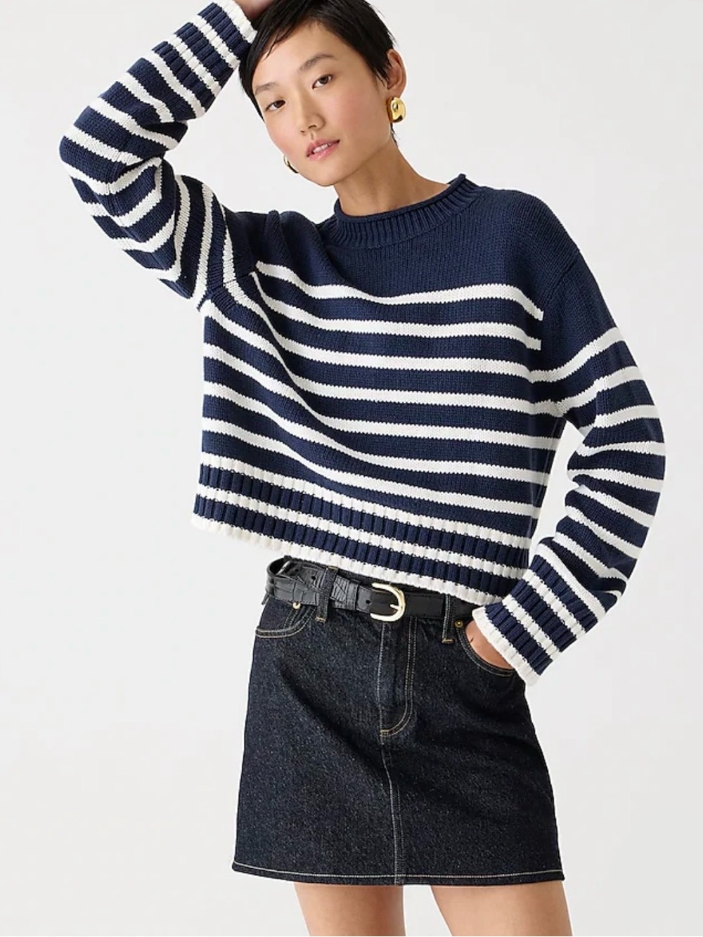 J. Crew Rollneck Sweater in Navy & White Stripe Size Small